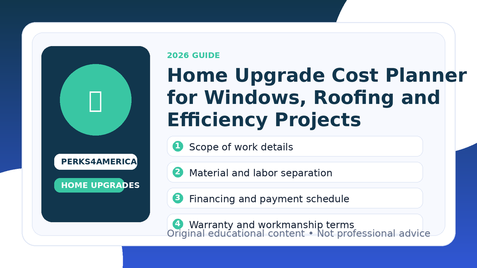 Home Upgrade Cost Planner for Windows, Roofing and Efficiency Projects